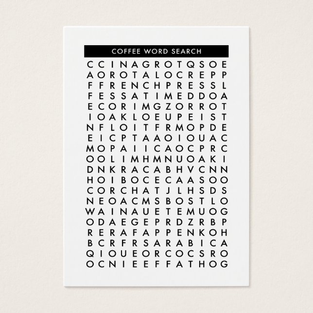 coffee word search puzzle (Front)
