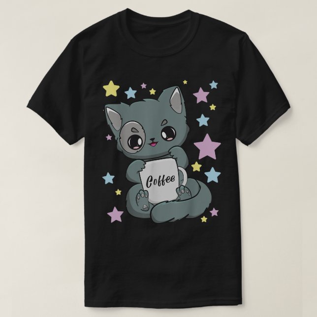 Coffee Yami Kawaii Chibi Anime Cat Moka Fairy Kei  T-Shirt (Design Front)