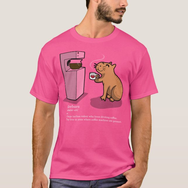 Coffeebara Cute Animal Capybara Drinking Coffee T-Shirt (Front)