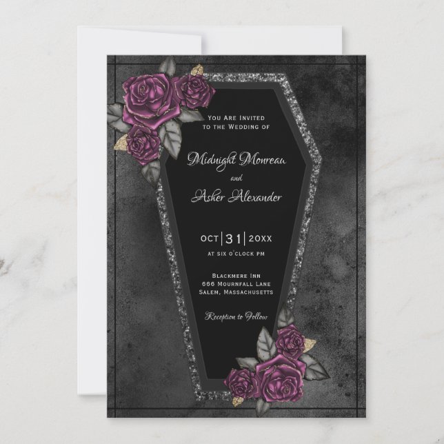 Coffin with Roses Gothic Wedding  Invitation (Front)