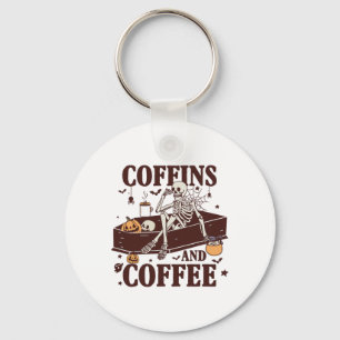 Coffins And Coffee Funny Skeleton Halloween Key Ring