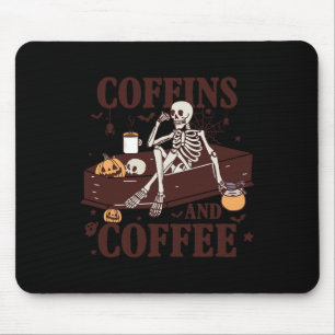 Coffins And Coffee Funny Skeleton Halloween Mouse Pad