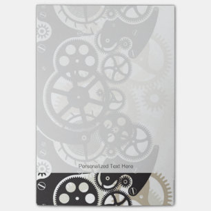 Cog wheels work post-it notes
