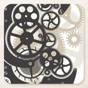 Cog wheels work square paper coaster