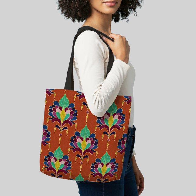 Cognac and Gold Art Deco Floral Ornament Tote Bag (Creator Uploaded)