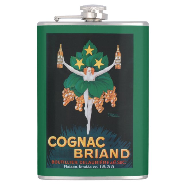 Cognac Briand Promotional Poster Hip Flask (Front)