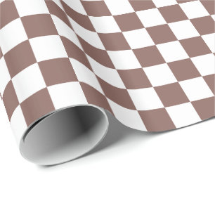 Cognac Brown and White Chequerboard Squares Wrapping Paper