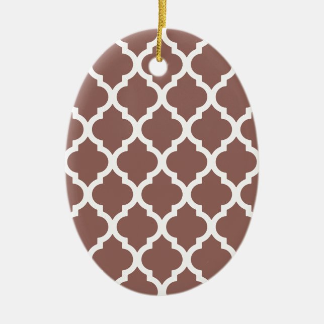 Cognac Brown Moroccan Tile Trellis Ceramic Tree Decoration (Front)