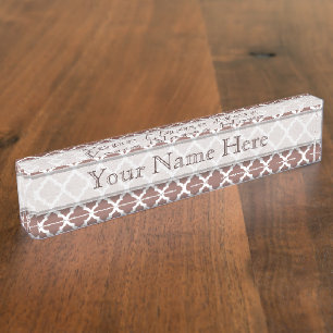 Cognac Brown Moroccan Tile Trellis Nameplate