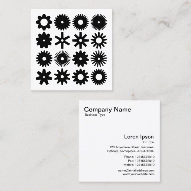 Cogs - Black on White Square Business Card (Front/Back)