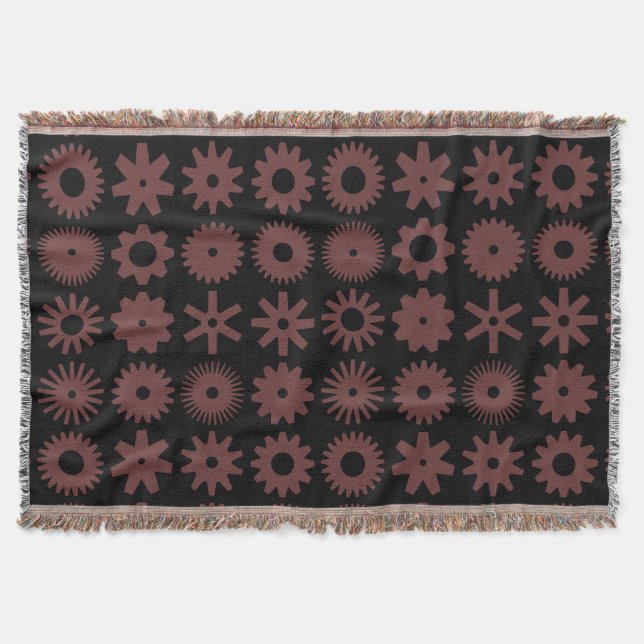 Cogs - Brown on Black Throw Blanket (Front)