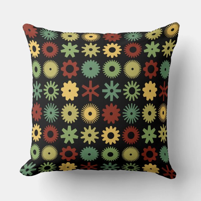 Cogs - Colours 03 on Black Cushion (Front)
