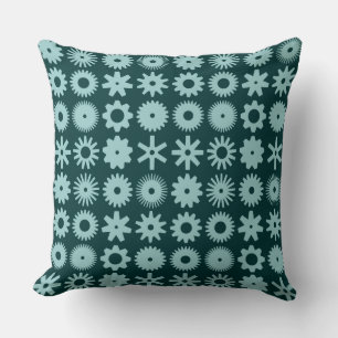 Cogs - Light Blue green on Dark Moss Green Cushion
