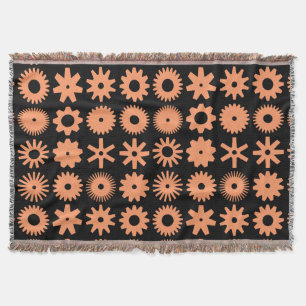 Cogs - Peach on Black Throw Blanket