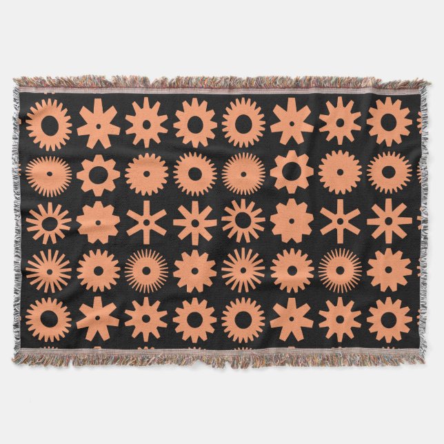 Cogs - Peach on Black Throw Blanket (Front)