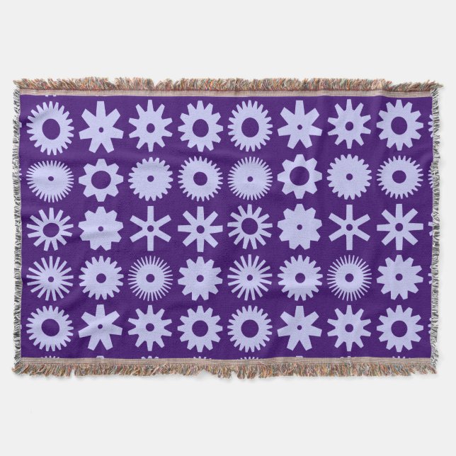 Cogs - Powder Blue on Deep Purple Throw Blanket (Front)