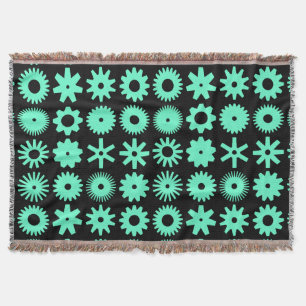 Cogs - Turquoise on Black Throw Blanket
