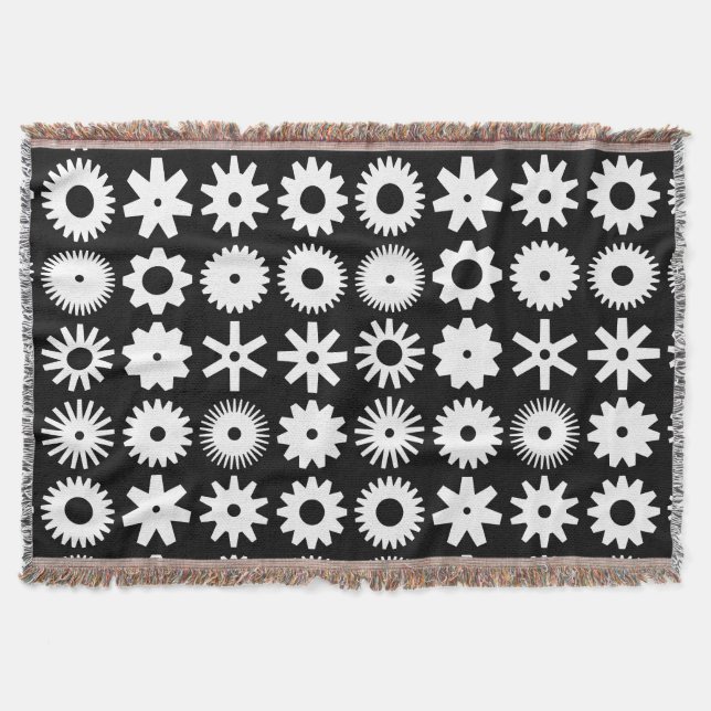 Cogs - White on Black Throw Blanket (Front)
