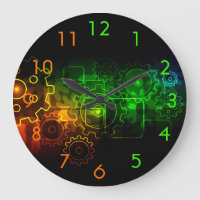 Cogwheels mechanics on black, neon green orange