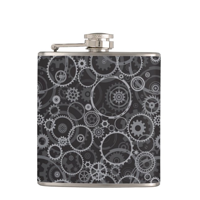 Cogwheels pattern hip flask (Front)