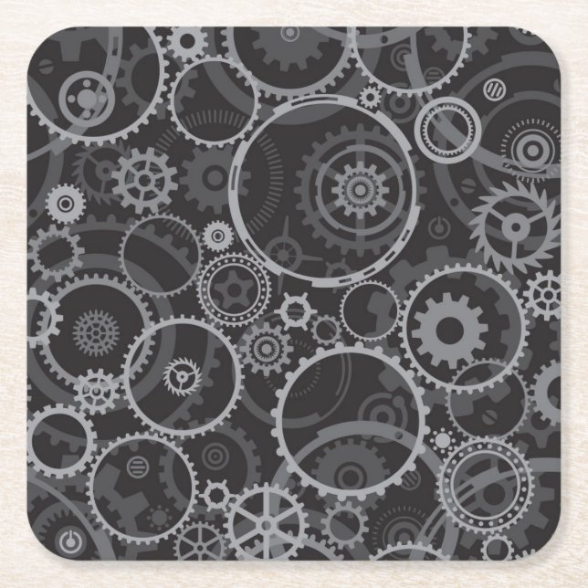 Cogwheels pattern square paper coaster (Front)