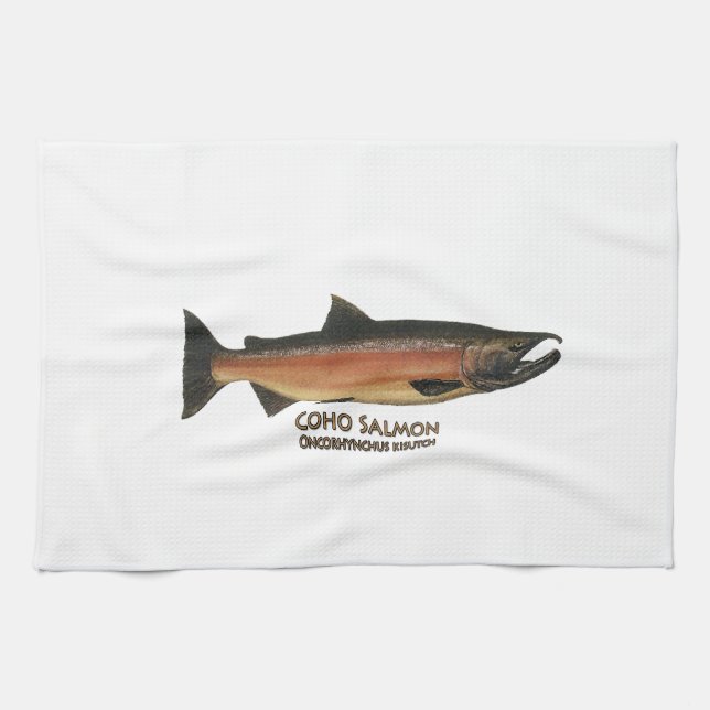 Coho - Silver Salmon (spawning phase) Tea Towel (Horizontal)
