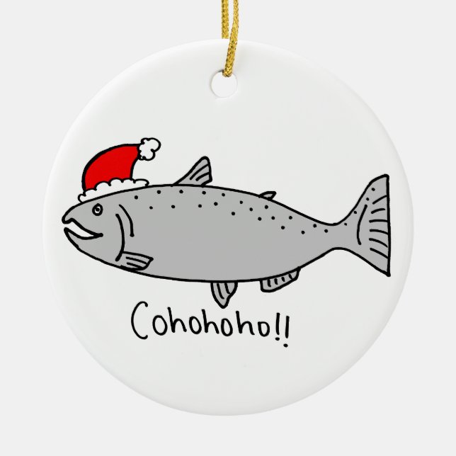 Cohohoho Christmas Salmon Ceramic Tree Decoration (Front)
