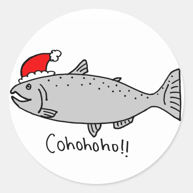 Cohohoho Christmas Salmon Doodle Classic Round Sticker (Front)