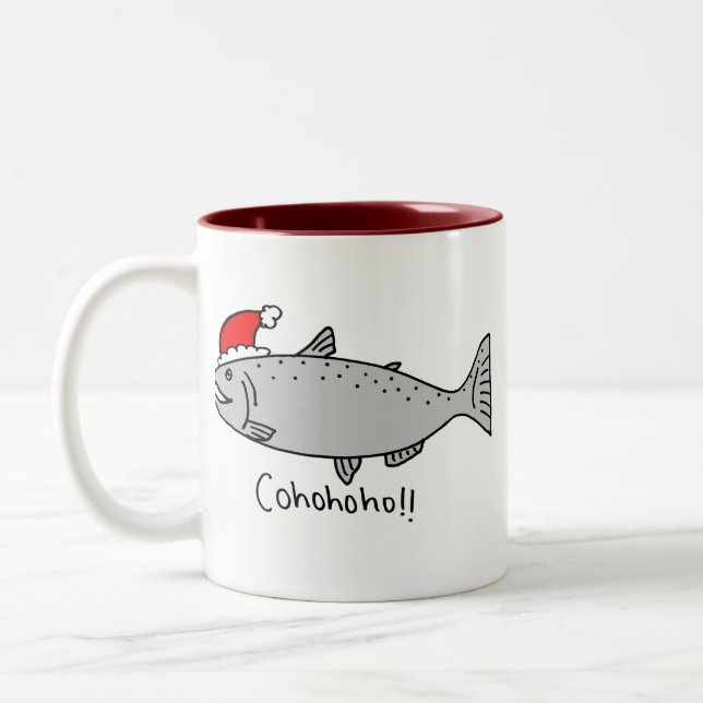 Cohohoho Christmas Salmon Doodle Two-Tone Coffee Mug (Left)