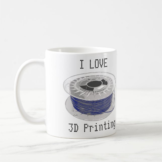 Coil of blue plastic for 3D printing with text Coffee Mug (Left)
