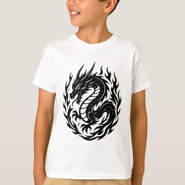 Coiled Fire Dragon Tattoo Style T-Shirt (Front)