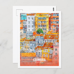 Coimbra Portugal Famous Travel Watercolor Sketch Postcard