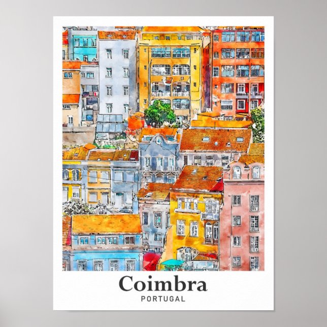 Coimbra Portugal Travel Watercolor Hand Drawn Poster (Front)