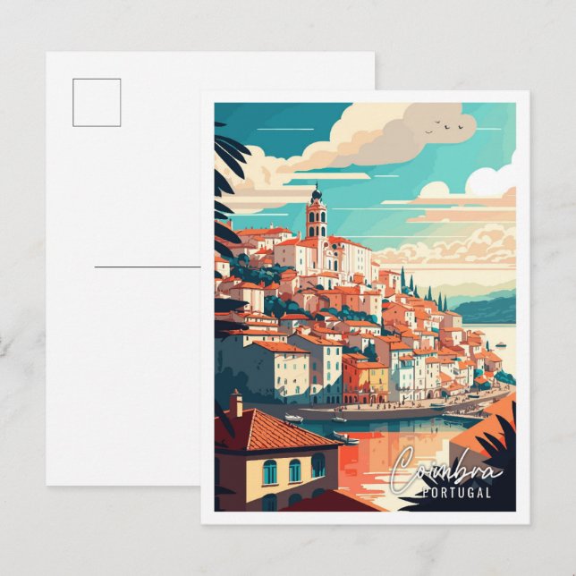 Coimbra Portugal vintage travel illustration Postcard (Front/Back)