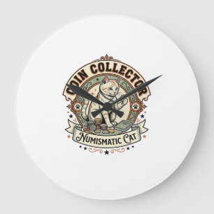 Coin Collector Numismatic Cat Coin Collector Numis Large Clock