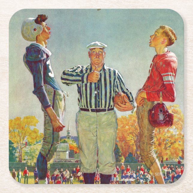 Coin Toss by Norman Rockwell Square Paper Coaster (Front)
