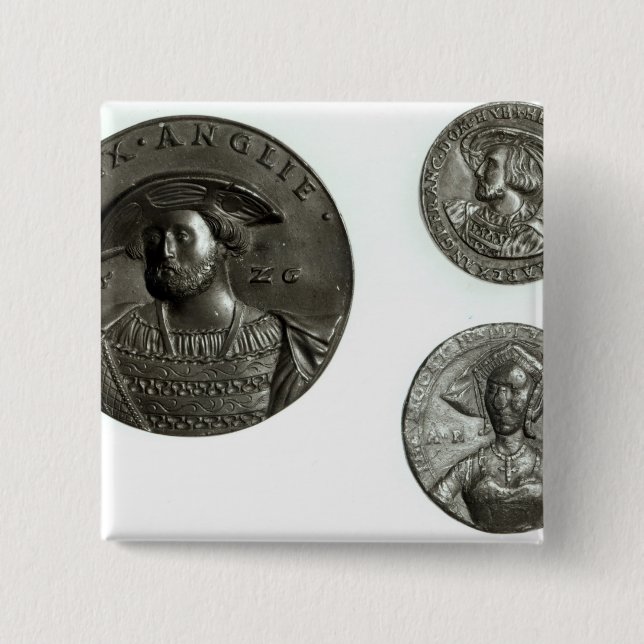 Coins depicting Henry VIII and Anne Boleyn 15 Cm Square Badge (Front)