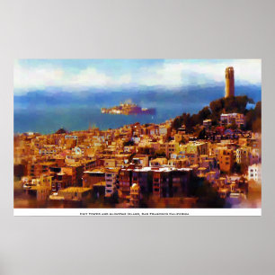 Coit Tower With View of Alcatraz Island Poster
