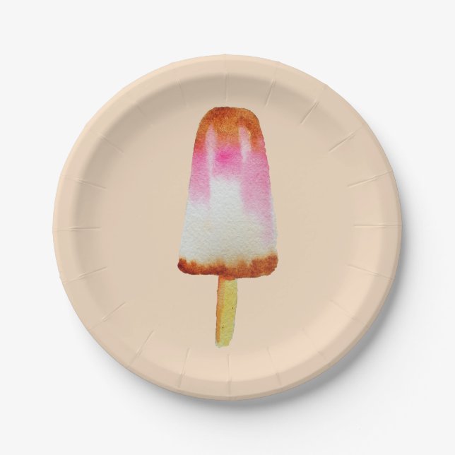 Cola popsicle cute Summertime watercolor art Paper Plate (Front)