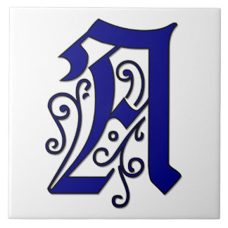 Colchester Letter A Blue Monogram Accent Tile