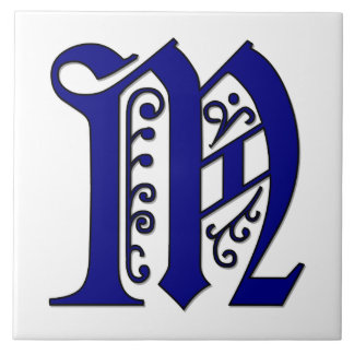 Colchester Letter M Blue Monogram Tile