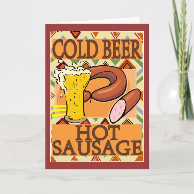 Cold Beer Hot Sausage Valentine Holiday Card (Front)