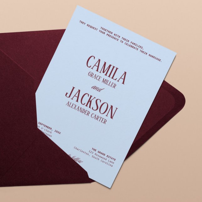 Cold Blue and Burgundy Wedding  Invitation (Creator Uploaded)