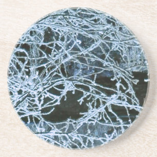 Cold Blue Icy Winter Branches Beautiful Coaster