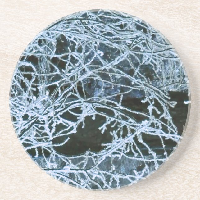 Cold Blue Icy Winter Branches Beautiful Coaster (Front)