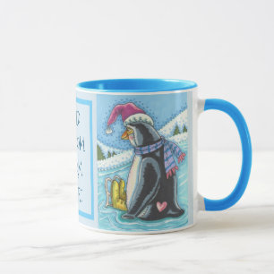 COLD BOTTOM WARM HEART, PENGUIN CHRISTMAS MUG