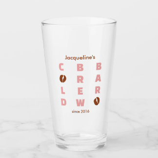 Cold Brew Bar Coral and Brown Bold Text Glass