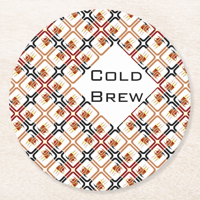 Cold Brew Coffee Cup Brown Red Black Mugs Java Round Paper Coaster (Front)
