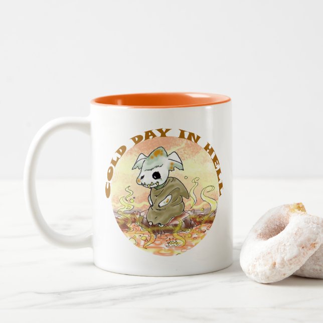 COLD DAY IN HELL wickedly cute coffee mug (With Donut)