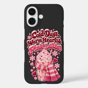 Cold Days Warm Hearts Pink Lattes Christmas iPhone 16 Case